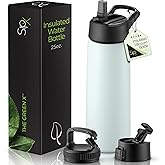 SIPX™ 25 oz Insulated Water Bottle with 3 Lids – Leakproof Stainless Steel, Triple Insulated – Cold 24 Hours/Hot 12 Hours – Durable Bottle for School, Gym, Travel – Blue