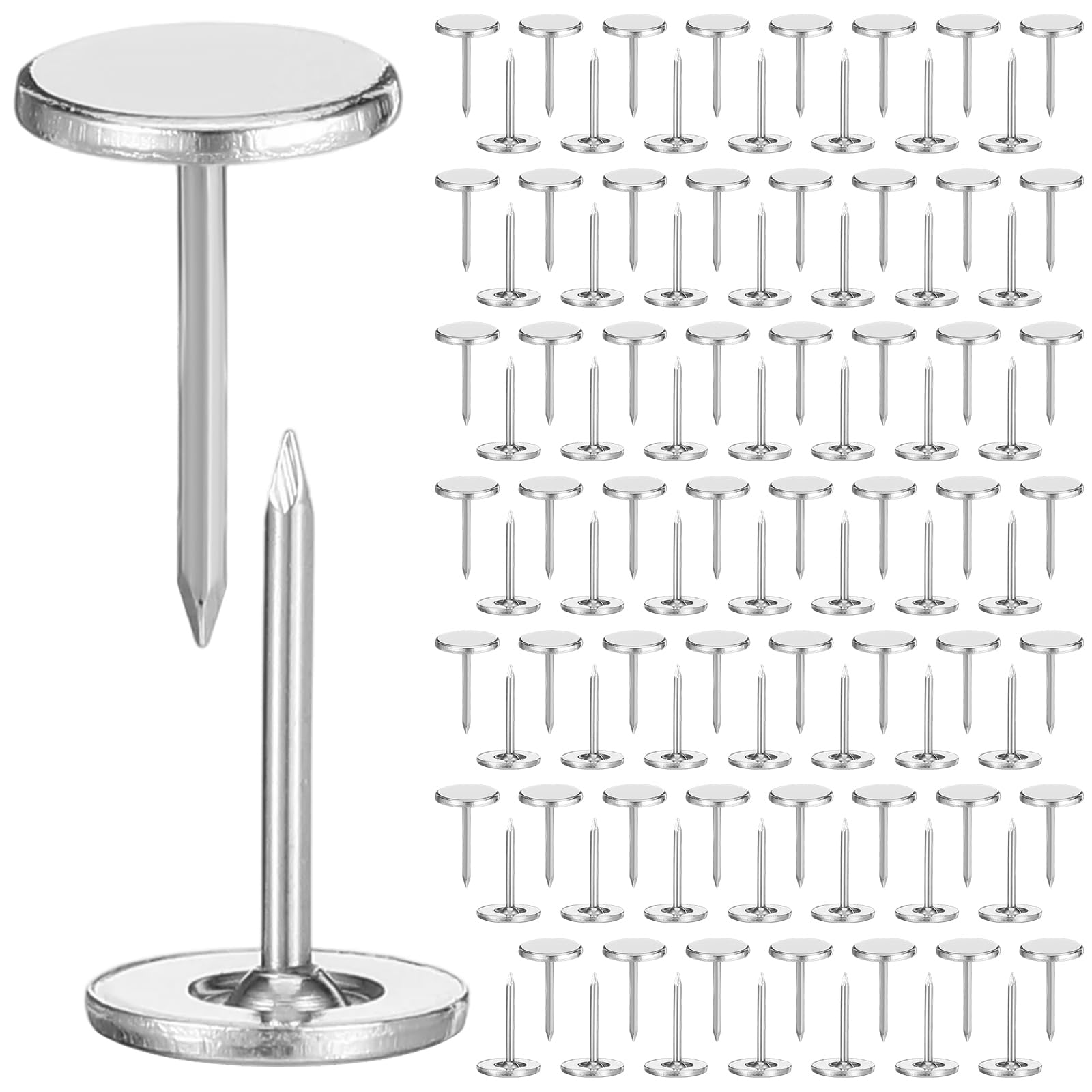 Photo 1 of 100 Pcs Heavy Duty Thumb Tacks, 7/16 Inch Flat Head Carpet Tacks, Decorative Extra Long Push Pins for Office Home Furniture Upholstery Carpets Wood Surfaces(Silver)