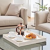 QAVOL 20 x 20 inches Luxury Leather Square Oversized Service Tray, Ottoman & Coffee Tray for Family Dinner, Out-of-House Picnic & Party (Beige)