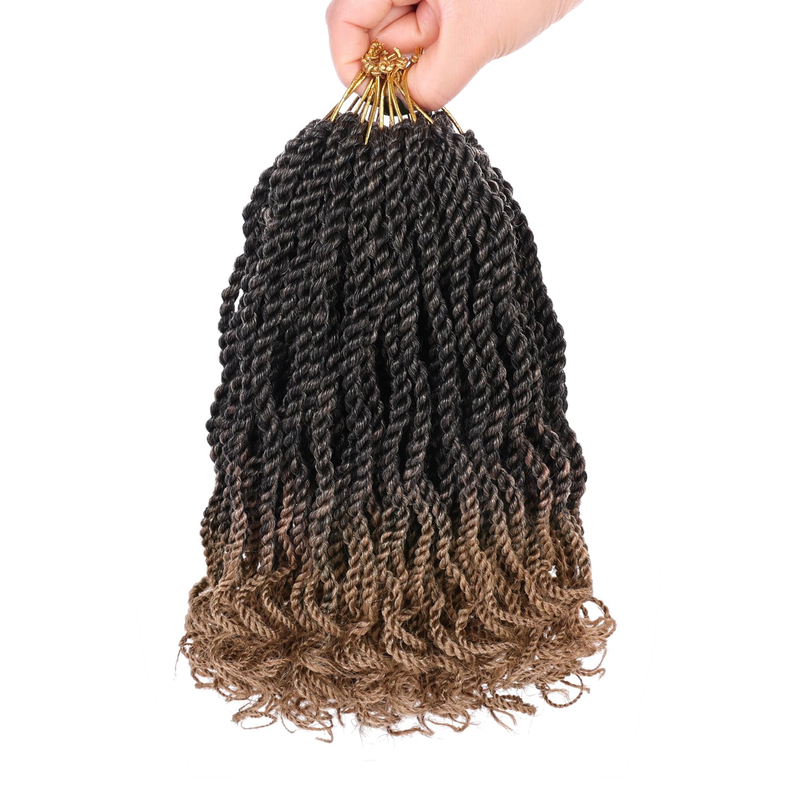 Mscat 12 Inch Wavy Senegalese Twist Crochet Hair With Curly Ends - 8 Packs Pre-Looped Passion Synthetic Ombre Havana Braiding Extension for Women Kids T27# — image 1
