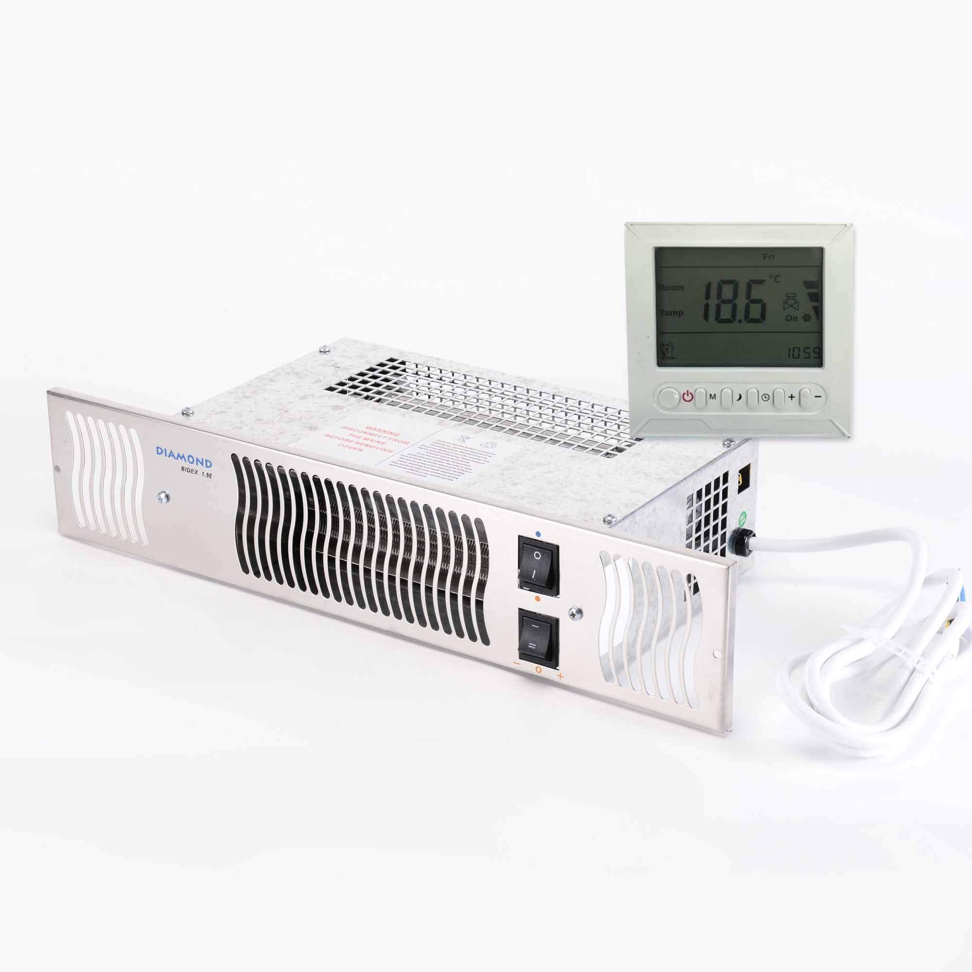 Bidex Diamond 1.9kw Stainless Steel Electric Kitchen Plinth Heater with Programable Timer & Room Thermostat