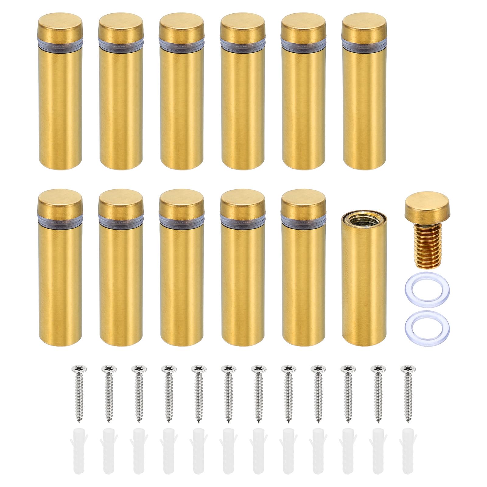 PATIKIL 1/2 x 1.6 Inch Sign Standoff Screws, 12 Set Stainless Steel Wall Standoff Mounting Hardware Advertising Glass Nail for Hanging Acrylic Picture Frame Acrylic Panel, Gold