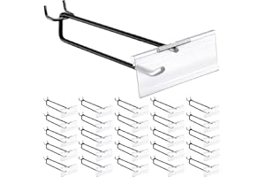 Tandefio 50 Pack 6 Inch Black Metal Peg Board Hooks with Clear Plastic Label Holder Stainless Steel Display Pegboard Hooks for 1/8'' to 1/4'' Pegboard Wall for Garage Storage Retail Shop Supplies