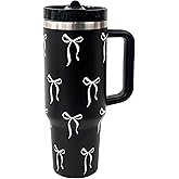 Luxape Bow Tumbler 30 oz | Leakproof Flip Straw Lid & Handle | Insulated Stainless Steel Travel Cup | BPA-Free | Cup Holder Compatible | Vivid Violet Fade (Black, 30oz)