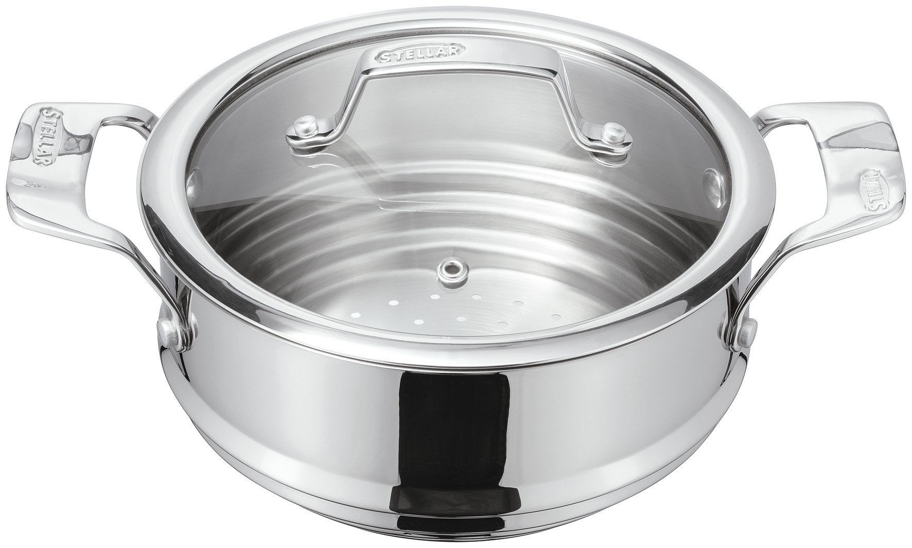 Stellar 16/18/20cm Steamer Insert, with Glass lid, Stainless Steel, Silver
