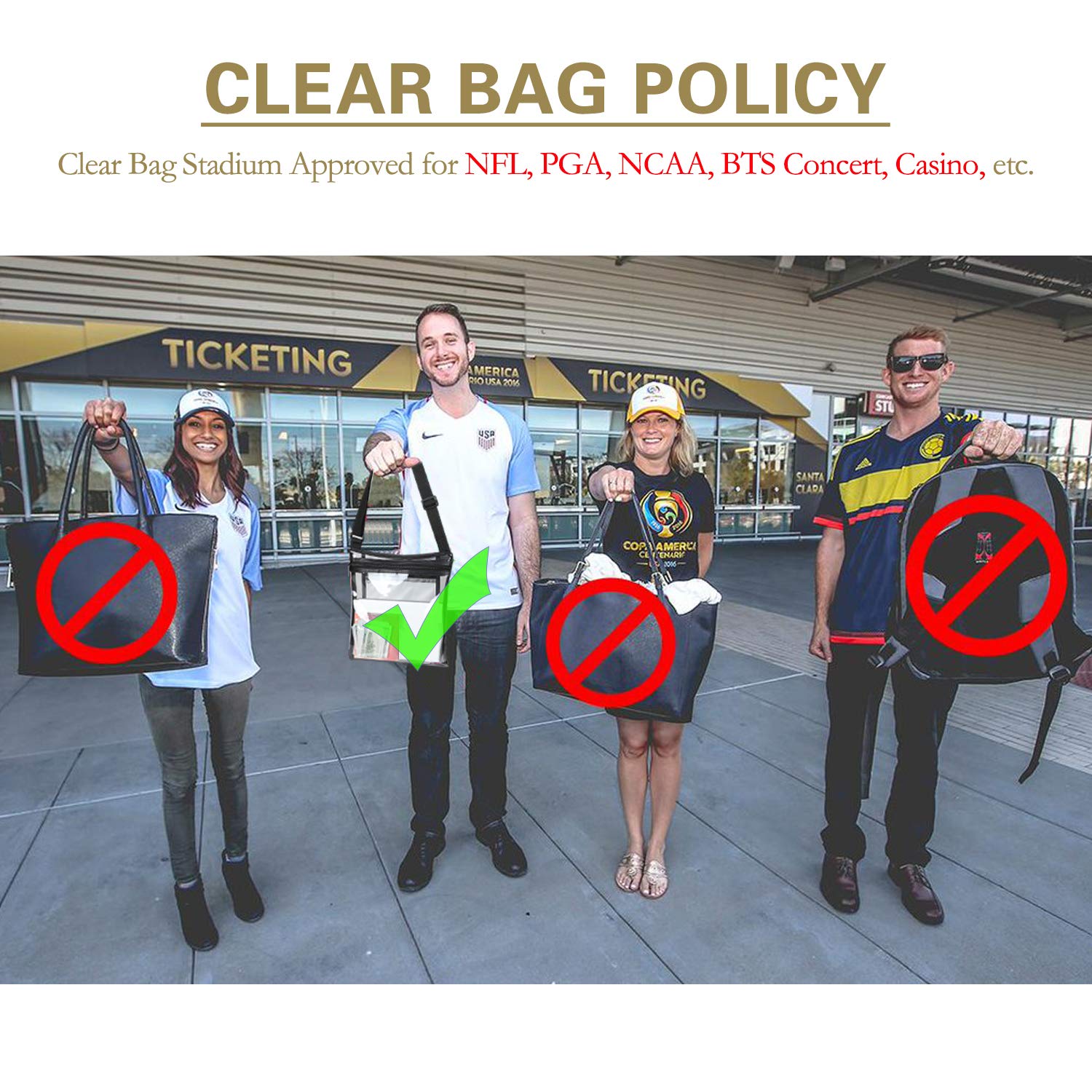 2 Pack Small Clear bag Stadium Approved See Through Bag for PGA, NFL, NCAA