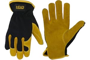 HANDLANDY Men Leather Gardening Gloves, Utility Work Gloves for Mechanics, Construction, Driver, Dexterity Breathable Design
