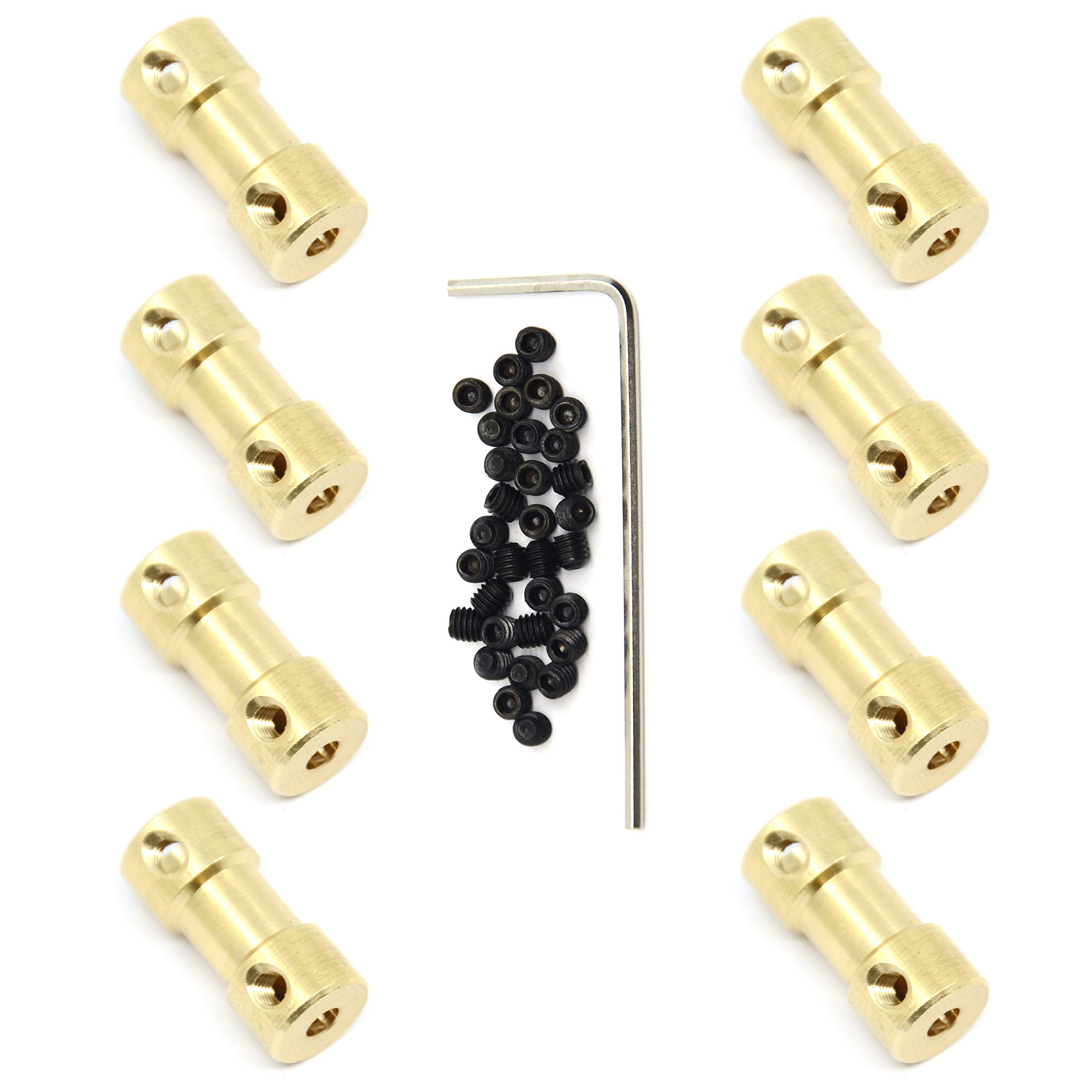 Befenybay 8 Pcs 3mm to 3mm Brass Connector Copper DIY Motor Flexible Shaft Coupling Joint Connector With Screws for Small Motor (3mm to 3mm)