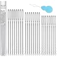 Jmuiiu 24 PCS Sewing Needles, 3 Size Stainless Steel Sewing Needles, Large Eye Embroidery Sharp Needle, Knitting Needle for H