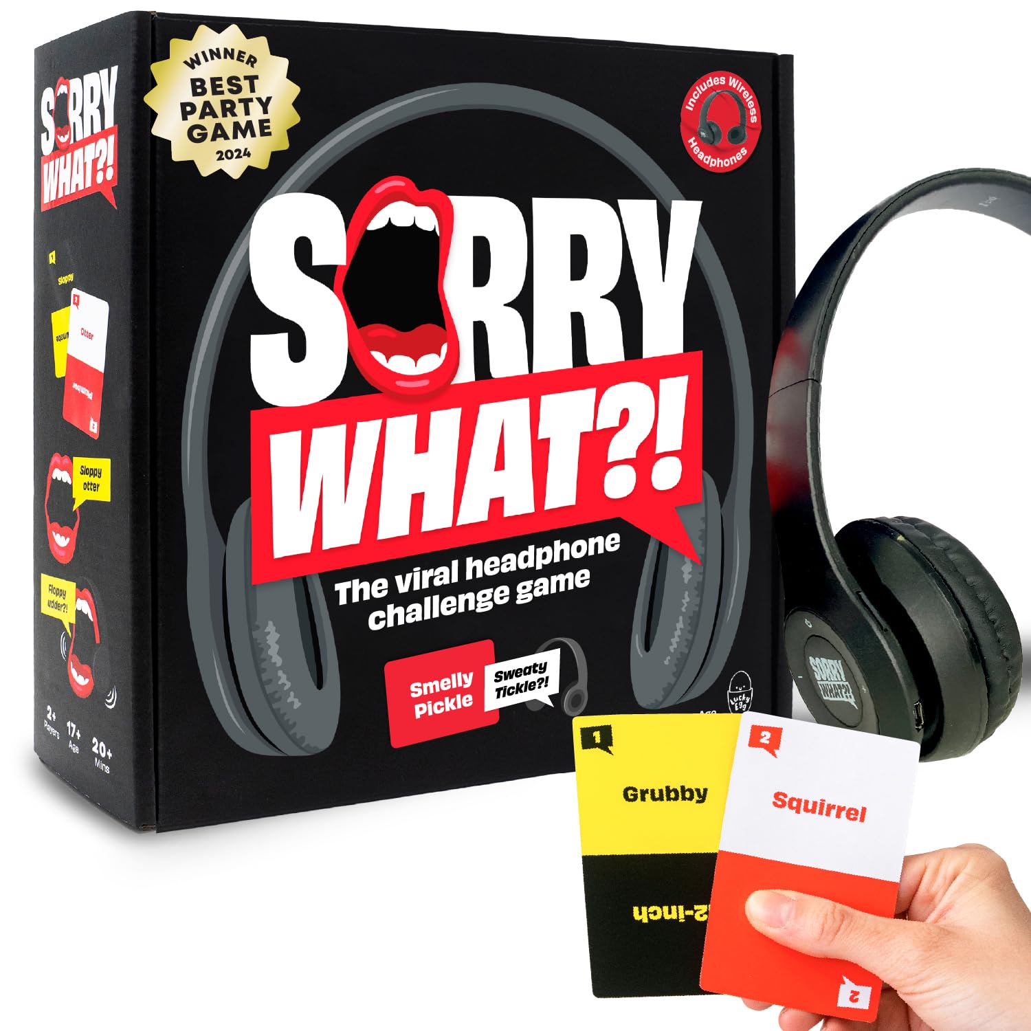 Photo 1 of Sorry What Game - Uncensored Lip Reading Party Games for Adults - Based On The Headphone Challenge TikTok Trend - 2+ Players 40,000 Funny Phrase Combos - Card Games for Adults & Friends (Ages 17+)