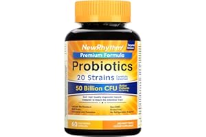 NewRhythm Probiotics 50 Billion CFU 20 Strains, 60 Veggie Capsules, Targeted Release Technology, Stomach Acid Resistant, No Need for Refrigeration, Non-GMO, Gluten Free