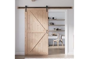 FREDBECK 38in x 84in Sliding Barn Door with 6.6FT Barn Door Hardware Kit Included Wood K Shape Solid Spruce Panel Need to Assembly