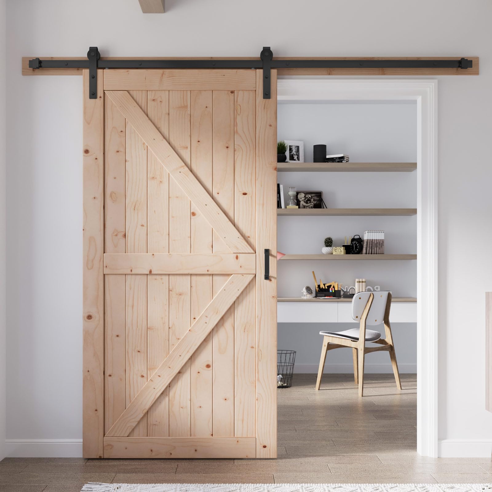 Photo 1 of FREDBECK 40in x 84in Wood Barn Door with 7FT Barn Door Hardware Kit Included K Shape Solid Spruce Panel Need to Assembly