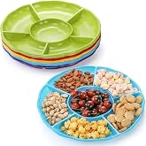 Frcctre 20 Pack Disposable Plastic Appetizer Serving Platter, 12 Inch 6 Sectional Divided Snack Nut Candy Veggie Fruit Dish Serving Platter Divided Food Tray