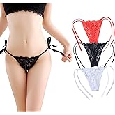 Women's Side Tie Thong Panties Adjustable Lace Sheer Seamless Underwear - No Panty Lines, Soft Breathable Bow Tie Comfort