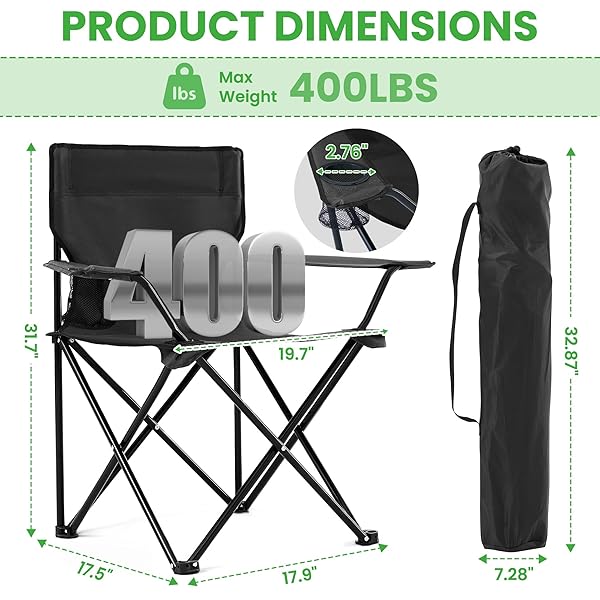 CANPSKY 2 PACK PORTABLE CAMPING CHAIRS FOLDING LAWN CHAIR OUTDOOR LIGHTWEIGHT BEACH CHAIR WITH CUP HOLDER & CARRY BAG FOR OUTSIDE SPORTS, FISHING, HIKING, TRAVEL, PICNIC, BACKYARD (BLACK-DARK)