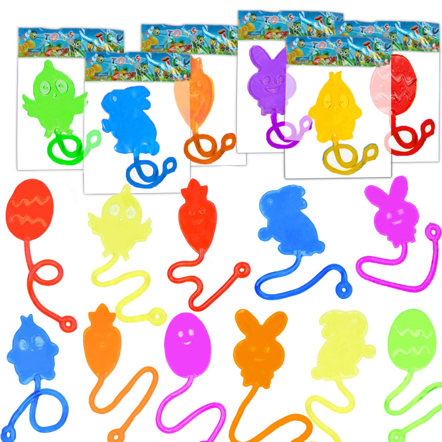 Mchochy 28 Pack Easter Sticky Hands Toys, Bunny Chick Egg Carrot Styles Stretchy Toys Easter Basket Stuffers, Pinata Fillers, Party Favors Gifts for Kids Boys Girls