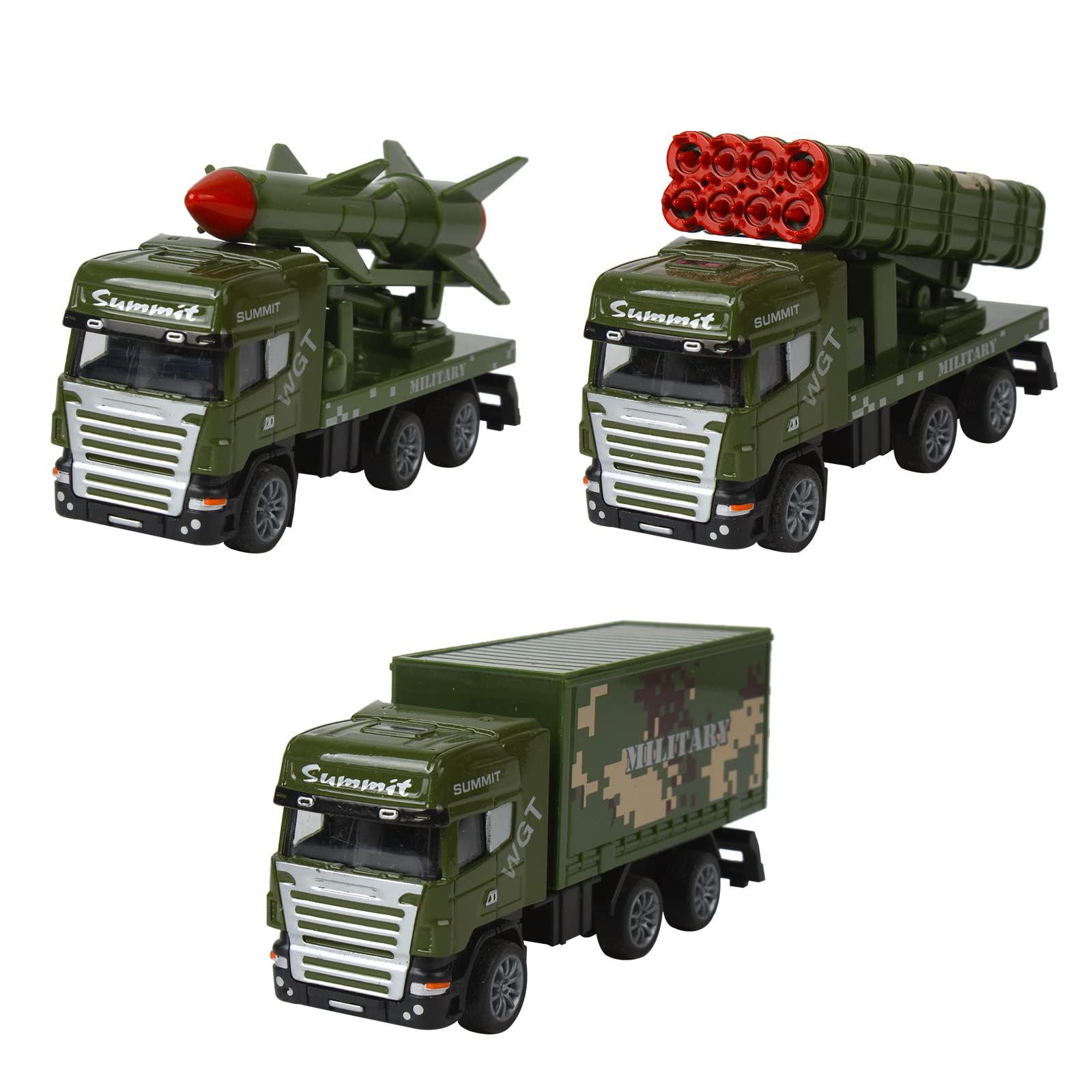 Andux 1:64 Die Cast Pull-Back Toy Car Military Vehicle Ambulance Fire Truck Transporter Engineering Vehicle Set of 3 WJC-04 (Military Vehicle) 2215-20