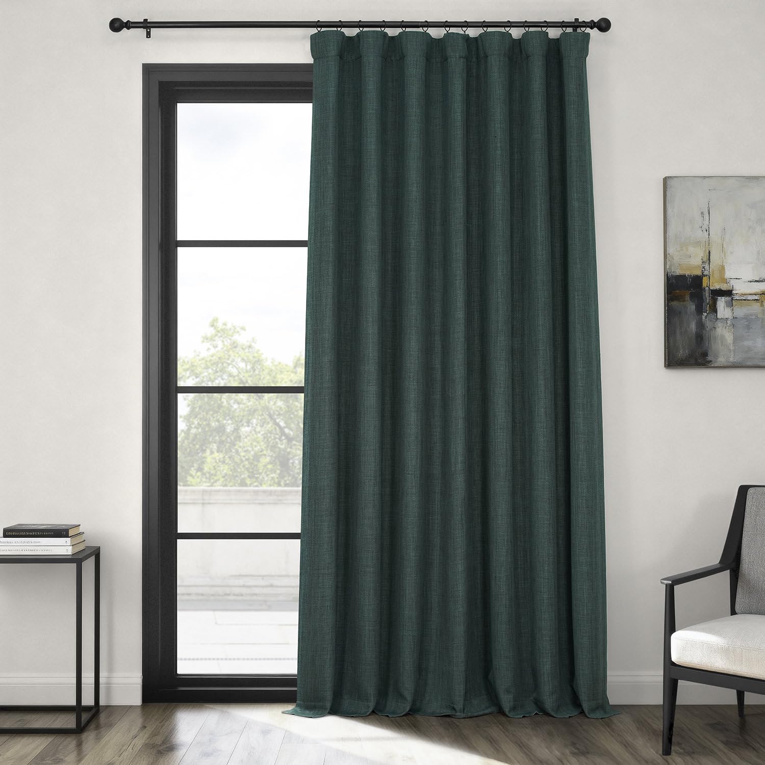 HPD Half Price Drapes Faux Linen Room Darkening Curtains - 96 Inches Long Extra Wide Luxury Linen Curtains for Bedroom & Living Room (1 Panel), 100W X 96L, Focal Green