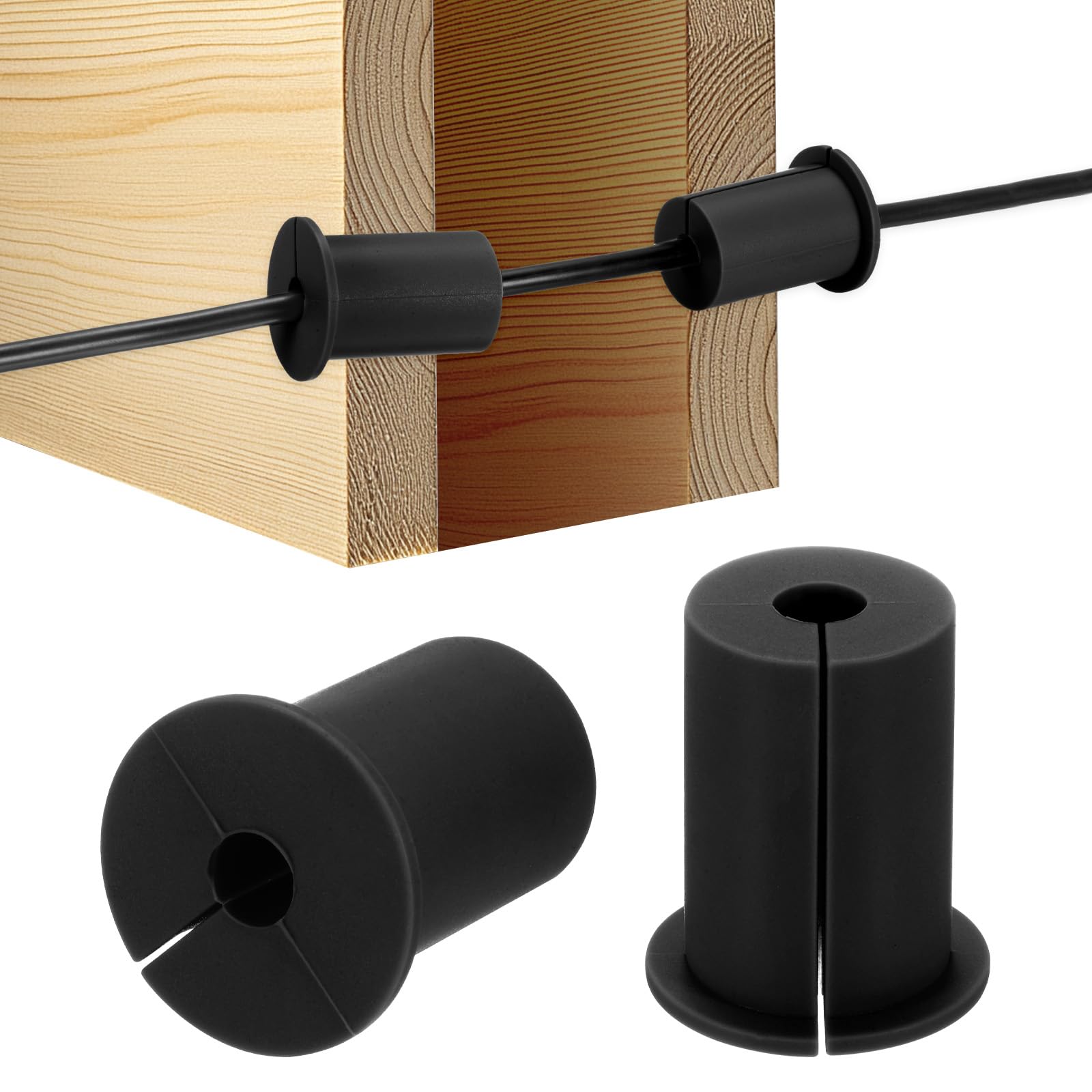 M METERXITY 2-Pack Cable Routing Kit, for 1 Inch Wall Hole Silicone Feed Through Wall Grommet Cable Punch Grommet Wall Hole Cover Bushing for Ethernet Cable [38mm Length, Black]