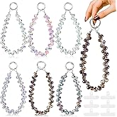 HKOYTIUP 6 Pcs Crystal Phone Charm Strap Sparkling Beaded Phone Wristlet with 6 Pads Beaded Camera Wrist Strap Lanyard Girl Bags Accessories for Cell Phones Keychains