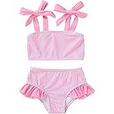 YOUNGER TREE Toddler Girls Two Pieces Swimsuit Color Block Stripe Swimwear Summer Beach Bathing Suit 18M-5T