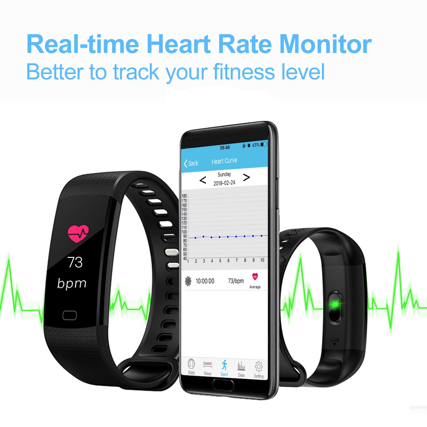 AK1980 Fitness Tracker Watch with Heart 