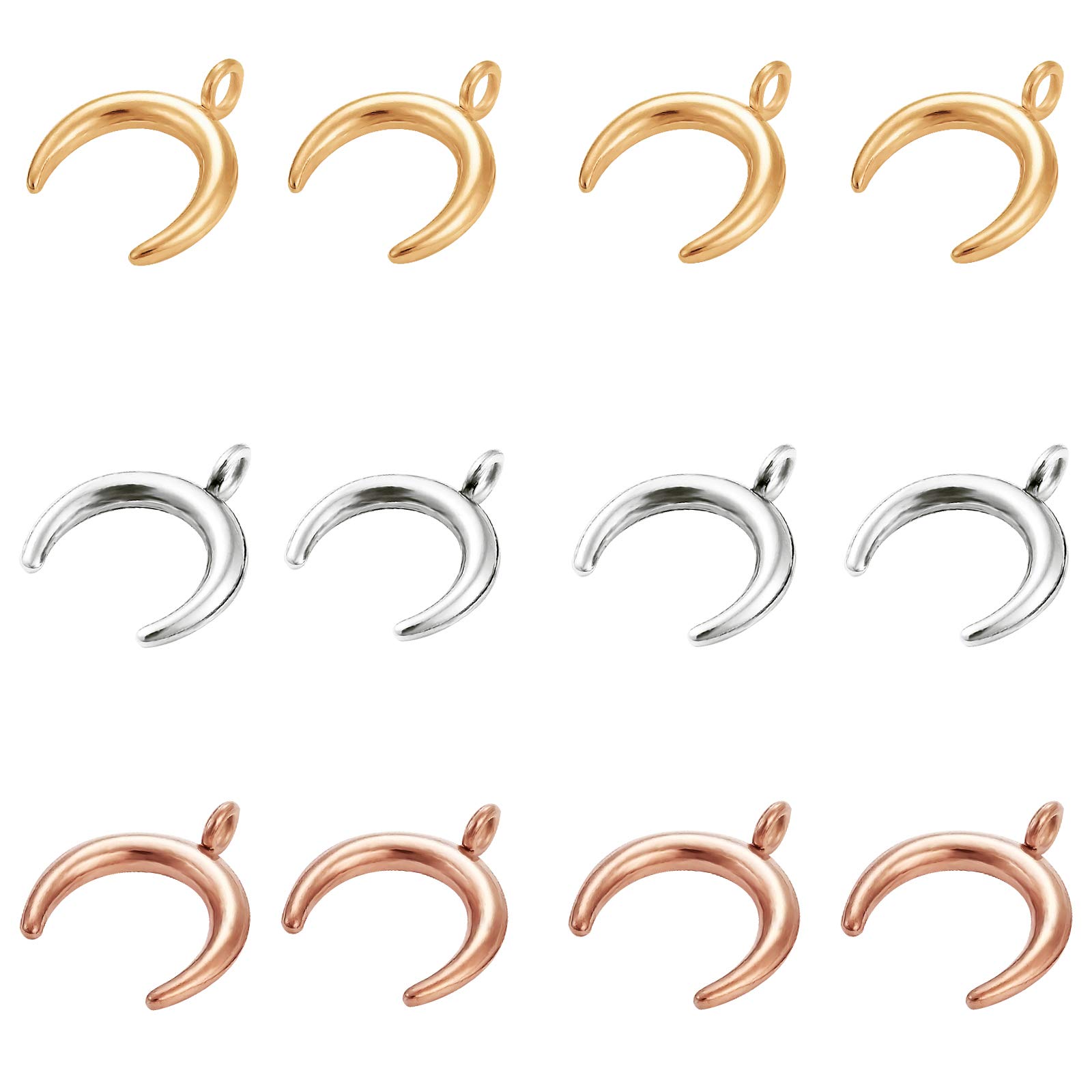 UNICRAFTALE 3 Colors Crescent Moon Charms 15pcs Stainless Steel Charms 2.3mm Hole Pendant 16.5mm Metal Pendants Flat Smooth Charm for DIY Dangle Jewelry Making