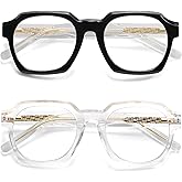 AMOMOMA 2 Pack Retro Square Reading Glasses for Women Men,Spring Hinge Blue Light Computer Reader Frame AM6190