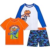 Quad Seven Boys Swim Set - 3 Piece Toddler Swim Trunks Boys Rash Guard Long Sleeve and Short Sleeve Kids Swimwear (2T-7)