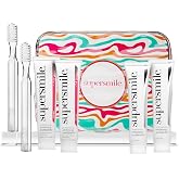 Supersmile Fluoride-Free Whitening Gift Set, Peppy Mint + Travel Bag | 2 Toothpastes + 2 Accelerators + 2 Toothbrushes + Bag, Whitens 6 Shades, Couples Travel Kit