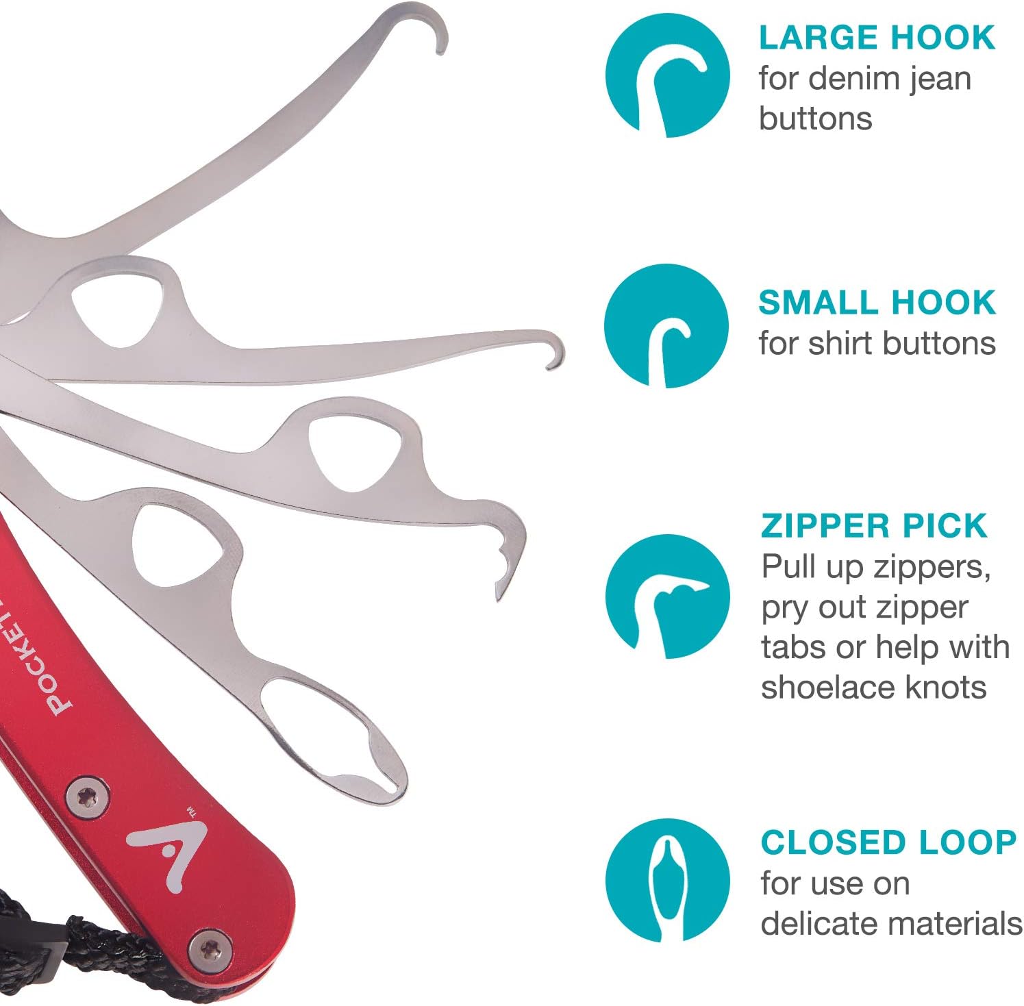 ViVi Zipper Pull and Button Hook Pocket Dresser and Dressing Aid for Assistance with Button Hooks, Zipper Pulls and Shoelaces: Health & Personal Care