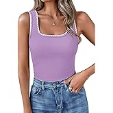 Yousify Women’s Square Neck Tank Tops 2026 Summer Sleeveless Shirts Casual Slim Fitted Color Block Ribbed Tanks
