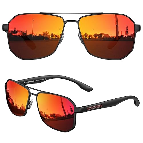 LUENX Aviator Sunglasses for Men Square Polarized Polygon Mirror