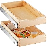 Menkxi 2 Set Pull out Tray Cabinet Organizer Wooden Pull Drawers storage Slide out Pantry Shelf for Base Cabinet Kitchen Gentle Close Fully Assembled Accessories(Wood Color,12'' X 21'' X 3")