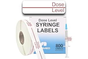 MERMED Syringe Dose Line Labels - Red Indicator Line with 'Dose Level' Text, Clear Polypropylene Stickers with Strong Latex-Free Adhesive - 800/Roll (12mm × 40mm / 0.5" × 1.5") in Easy-Dispense Box