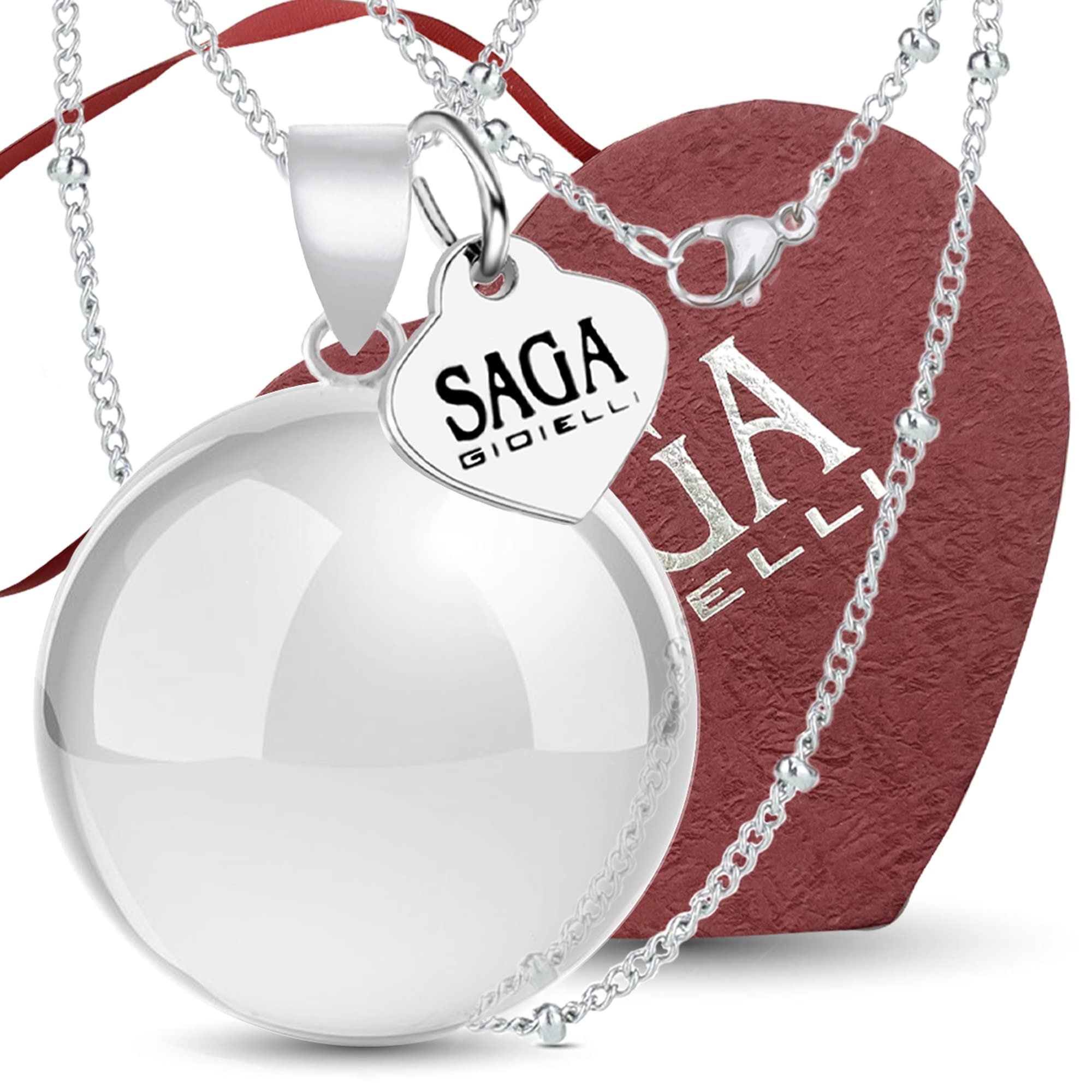 SAGA GIOIELLI - Long Pregnancy Angel Caller Necklace with Pregnancy Angel Caller Pendant, Pregnancy Gift Ideas for Pregnant Women as a Fortune Holder, Gift Box, L, Stainless Steel, 0 US — image 1