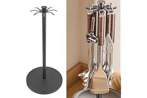 Kitchen Countertop Utensil Holder, with 8 Hooks Metal Rotating Kitchen Utensil Storage Hanger Organizer for Countertop Spoon 