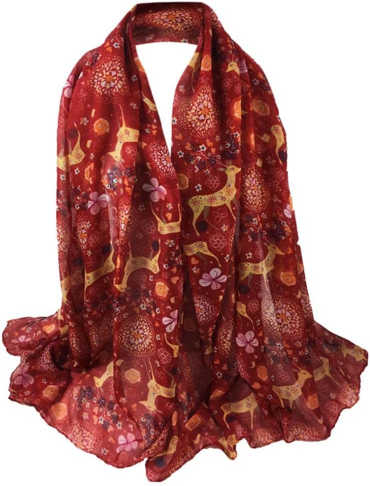 Hot Sale! Women Christmas Long Scarf , Ladies Lightweight Deer Printing Silk Scarf Soft Wrap Shawl Stole Pashmina Scarves By Kavitoz