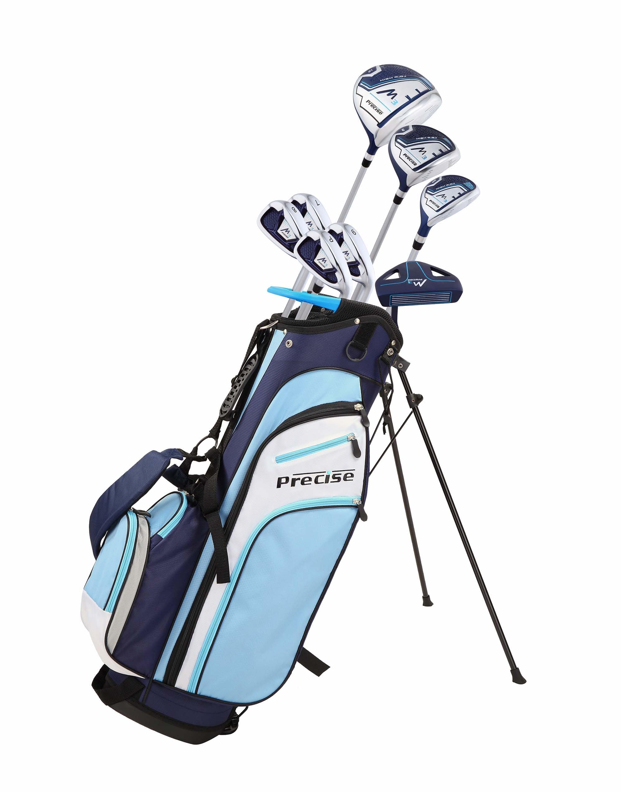 Photo 1 of Precise M3 Complete Womens Golf Clubs Set, Includes Driver, Fairway, Hybrid, 7-PW Irons, Wedge, Putter, Stand Bag, 3 H/C's Blue, Golf Clubs Women Right Handed, Regular or Petite Size