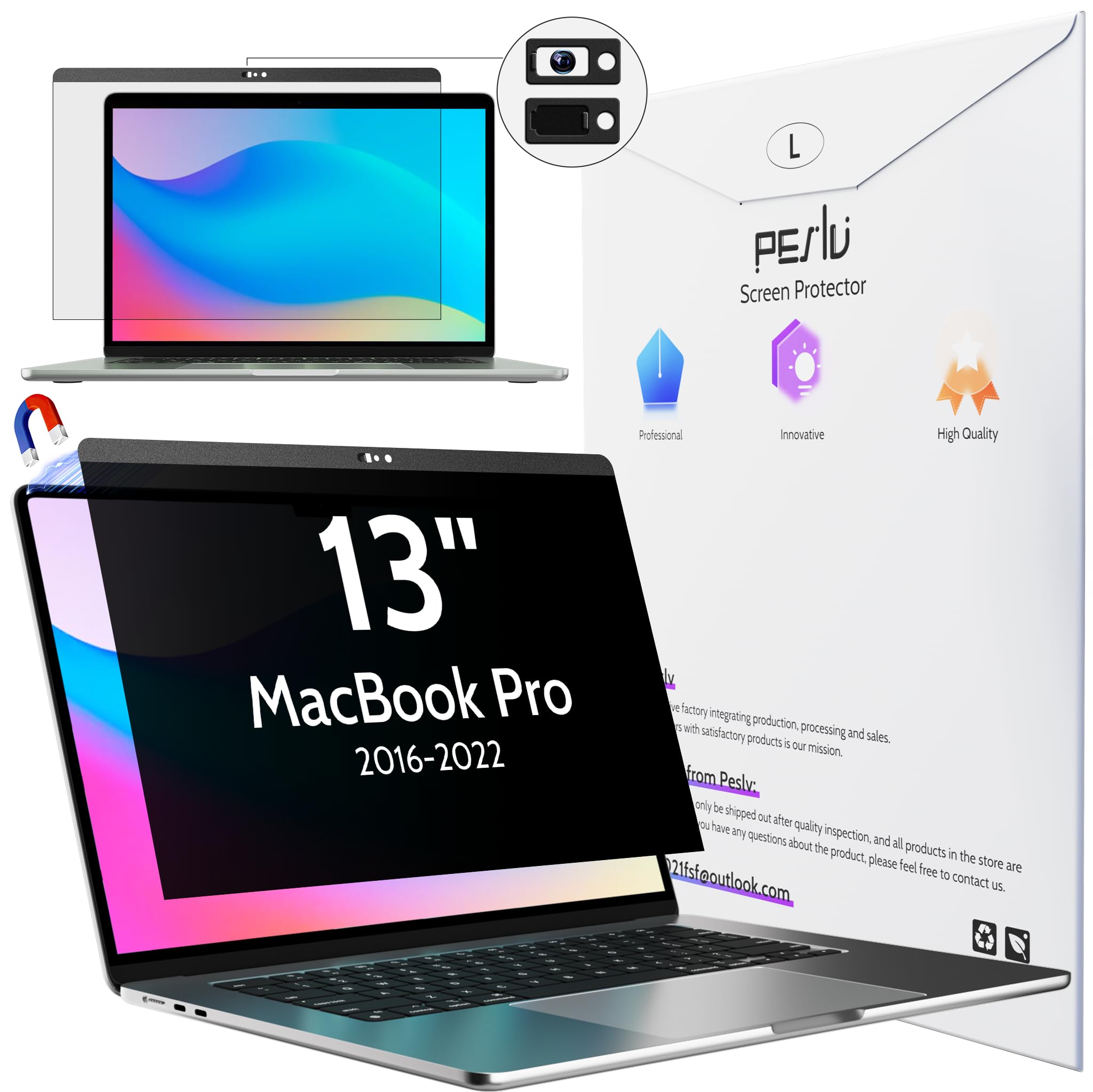 Magnetic Anti-Peeer Film for Macbook Pro 13 (2016-2022, M1, M2) and Macbook Air 13 (2018-2021, M1), Removable Blue Light Cut Anti-Glare Screen Filter, Magnetic Peeping Resistant for Mac 13.3 Inch