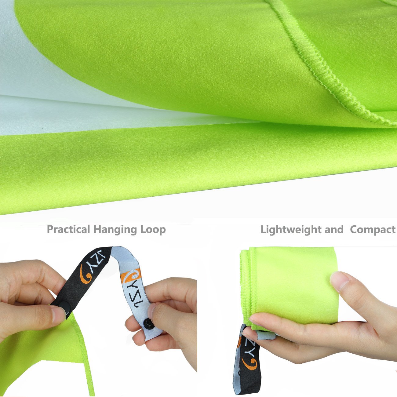 JZY Beach Towel, Microfiber Towel for Swim, Pool, Camping, Outdoors, Sand Free Towel-Lightweight, Quick Dry(Extra Large 70×35, Large 60×30) (Green, Large)