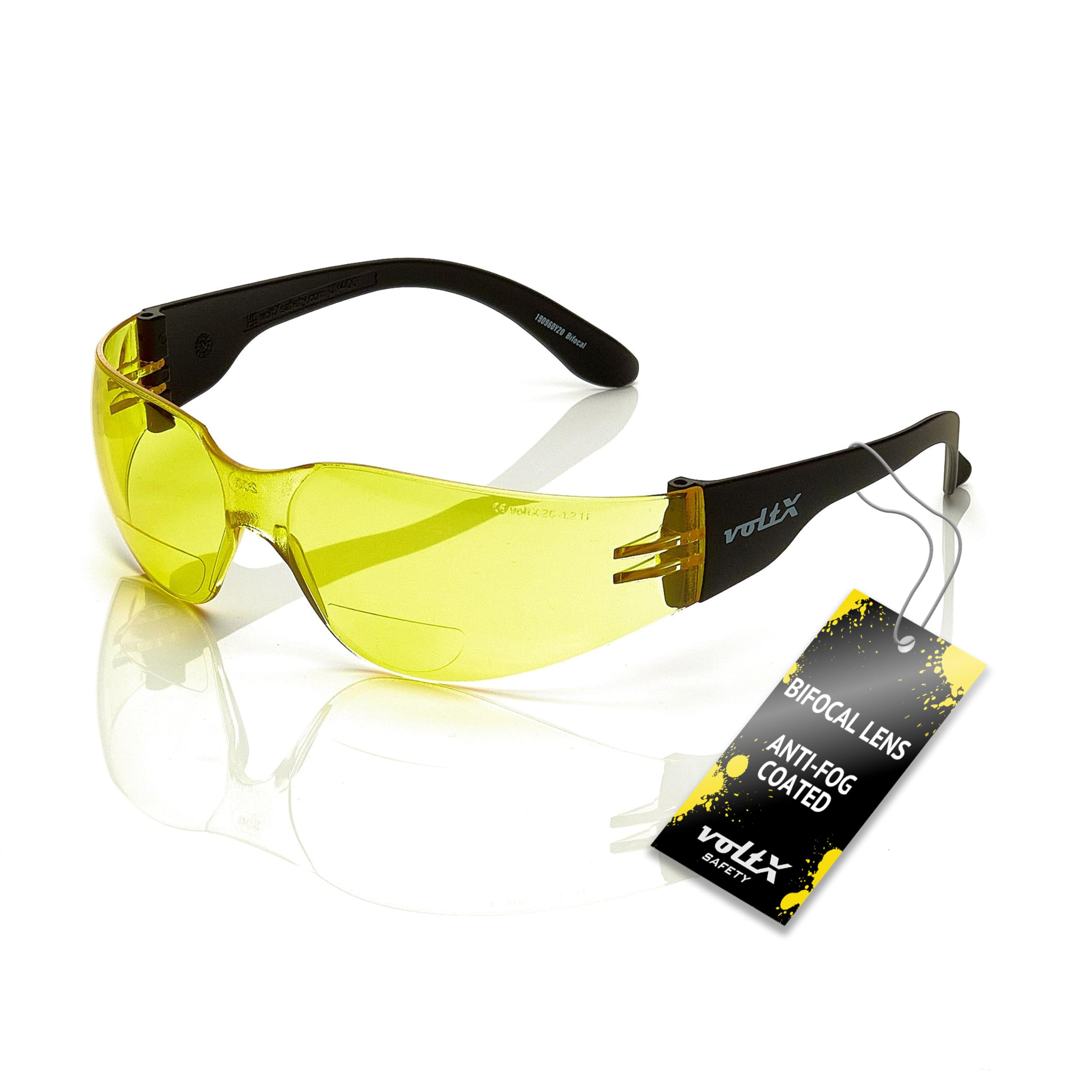 voltX GRAFTER Bifocal Lightweight Reading Safety Glasses (YELLOW LENS +3.0 Dioptre) Cycling Sports Glasses UKCA & CE EN166f UV400 anti fog coated lens