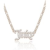 Juicy Couture Necklace for Women Gothic Logo Pendant, 18"+2" Gold-Tone Juicy Necklace with Clear Crystals