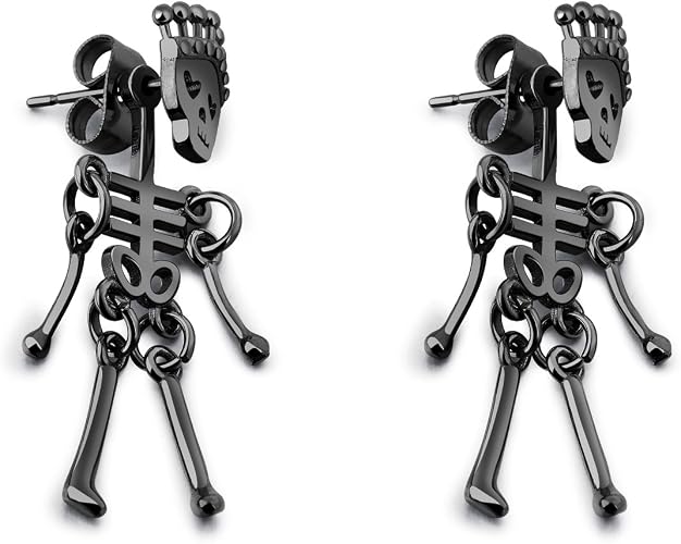 Amazon Aiks ジュエリー ブランド 人気 メンズピアス両耳 ステンレス ブラック ゴールド ドクロピアス ブラック ピアス 通販