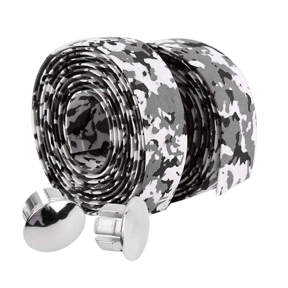 Bicycle Bar Tape, Bike Handlebar Tapes Rubber Foam Bicycle Anti-Slip Reflective Grip Wrap Tape Wraps + 2 Bar Plugs for Touring Cycling and Road Racing(Black+White)