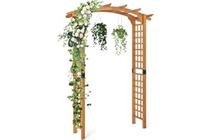 Giantex 7.5FT Wood Garden Arbor Trellis, Wooden Wedding Arch for Ceremony Party, Outdoor Archway Pergola for Climbing Plants,
