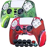 YoRHa Studded Silicone Cover Skin Case for PS5 Controller x 2(Camouflage Red+Green) with Pro Thumb Grips x 10