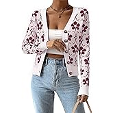 Allegra K Floral Cardigan Sweaters for Women Open Front V Neck Button Down Long Sleeve Knit Sweater Outerwear