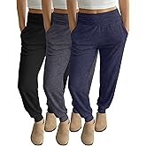 Ficerd 3 Pack Women's Lounge Pants, Cozy Yoga Joggers with Pockets High Waisted Workout Sweatpants Lightweight Comfy Pants
